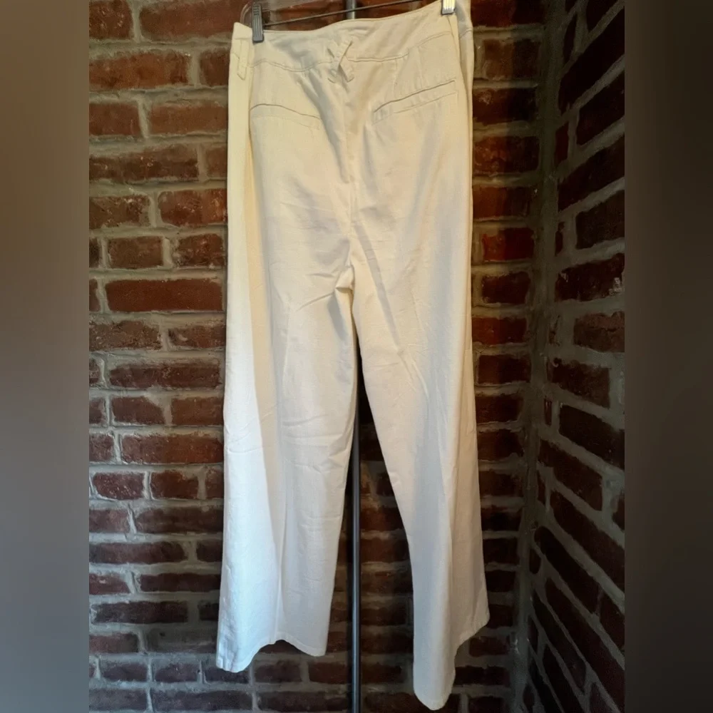 Maeve Pleated Straight Pants Anthropologie Ivory Aston Cuffed Crop Size 6 (US) - Picture 6 of 9